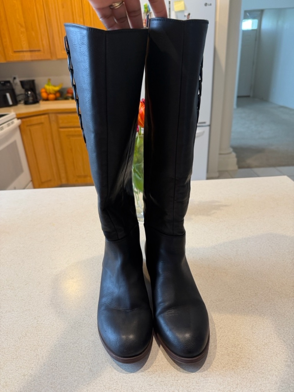 Black Leather Knee-High Riding Boots - Classic Women's Style
